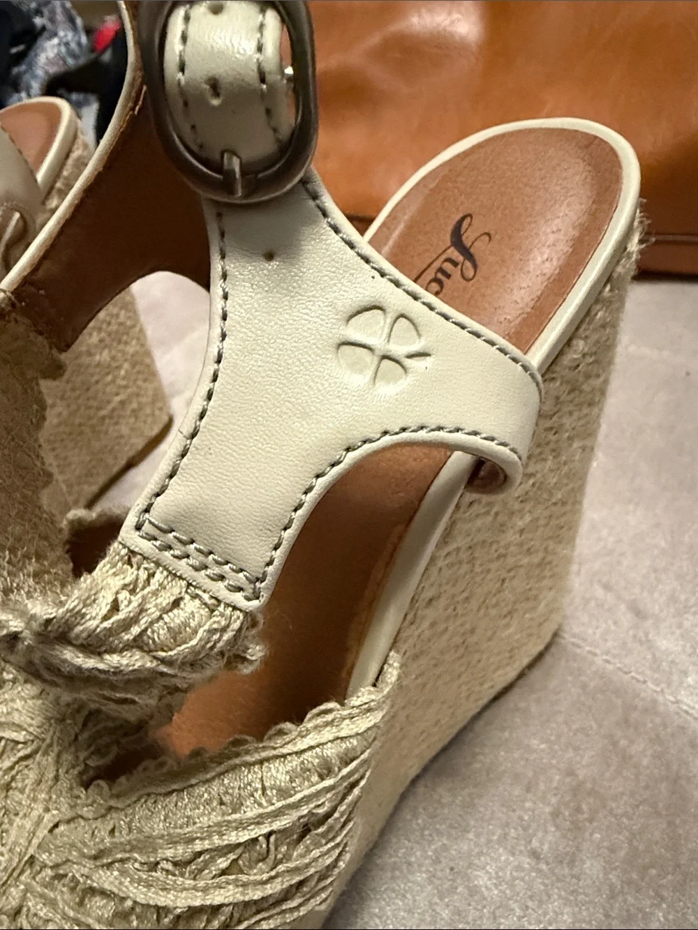 Lucky Brand Beige Macrame Braided Espadrille Wedge Sandals
